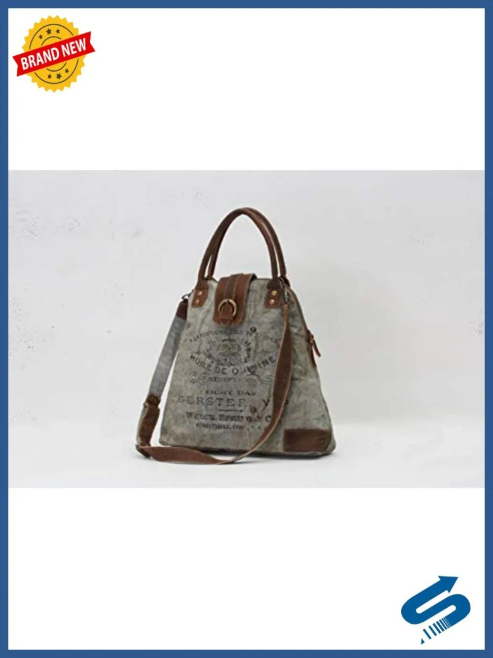 Upcycled Canvas Shoulder Bag with Leather Accents - 16